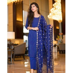 Royal blue color full stitched kurti pant with designer dupatta